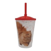 Copo Raças Gato Persa Com Tampa e Canudo 750ml